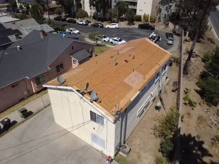 New plywood roof deck on a home during a roof replacement